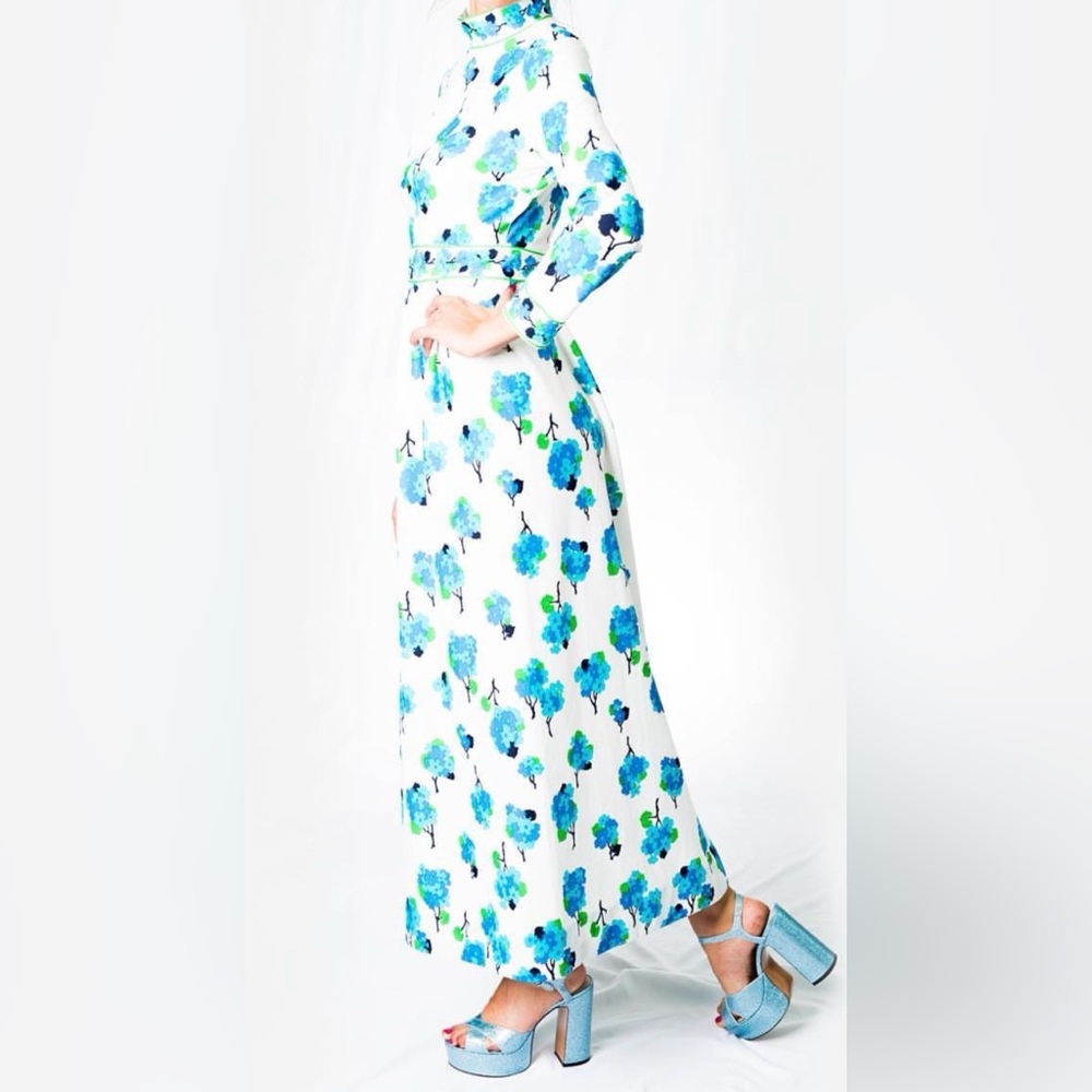 Vintage Floral Blue and Green Maxi Dress